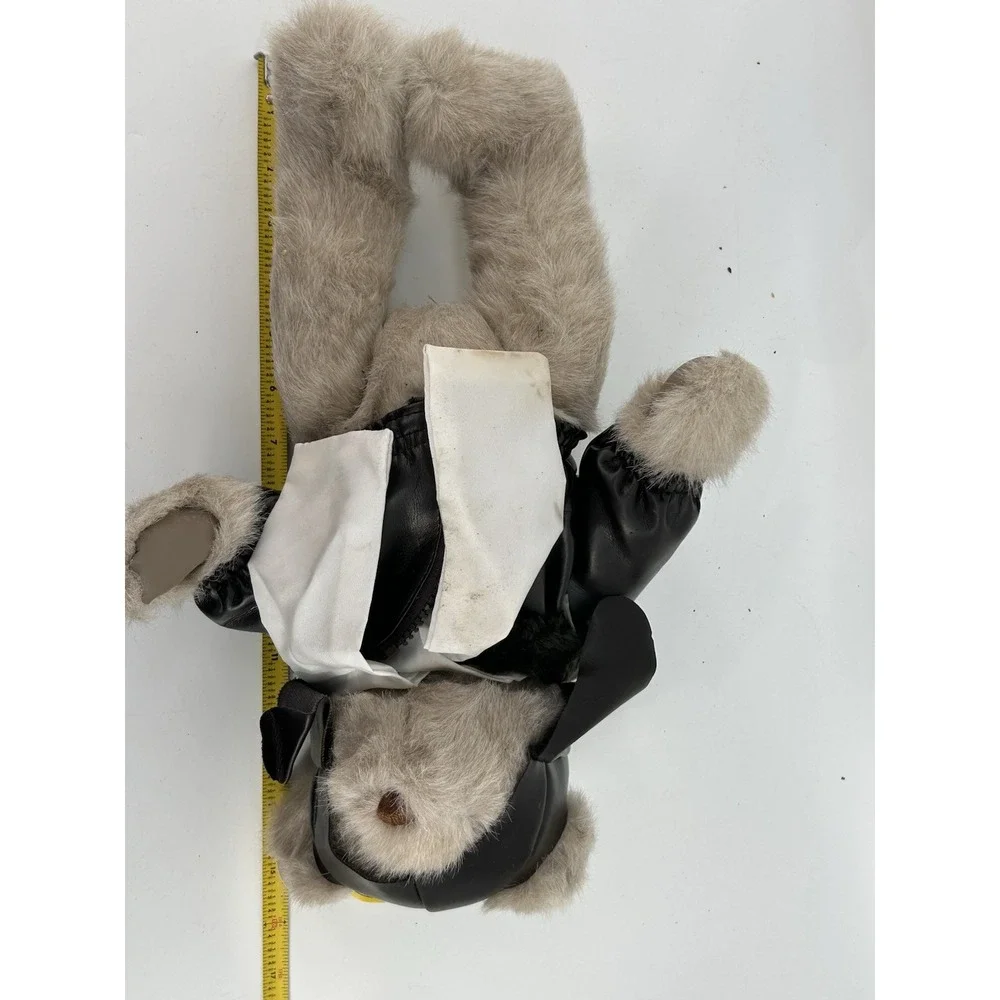 VTG Gund Aviator Teddy Bear Plush Stuffed Animal Black Leather Jacket & Hat